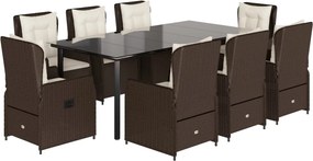 vidaXL 9 részes barna polyrattan kerti étkezőgarnitúra párnákkal