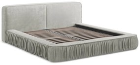 Világosszürke kárpitozott ágyneműtartós franciaágy ágyráccsal 180x200 cm Keoni – Makamii