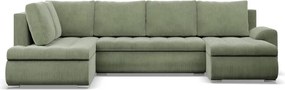 Tokio U sarokkanapé, 3 ágyneműtartóval, kordbársony, baloldali, zöld