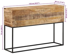 tömör nyers mangófa és vas tálalóasztal 110 x 30 x 75 cm