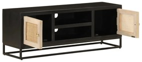 fekete tömör mangófa és vas TV-szekrény 110 x 30 x 40 cm