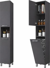 NORMANDIA 30 || Matt antracit szürke, fürdőszoba szekrény, szennyestartóval, tárolóval és polcokkal