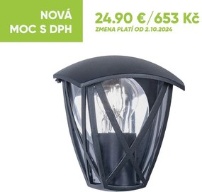 PREZENT 39032 SPLIT Klasszikus Kültéri Fali Lámpa Matt Fekete, Átlátszó E27 IP44