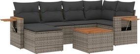 vidaXL 7 részes szürke polyrattan kerti ülőgarnitúra párnákkal