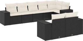 vidaXL 8 részes fekete polyrattan kerti ülőgarnitúra párnákkal