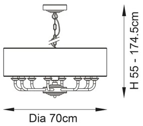 Endon 99152 - Csillár láncon HIGHCLERE 8xE14/40W/230V szürke/matt króm