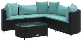 6 részes fekete polyrattan kerti ülőgarnitúra párnákkal