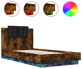 füstös tölgy színű ágykeret fejtámlával és LED-ekkel 90x190 cm