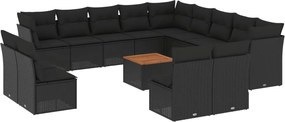 vidaXL 14 részes fekete polyrattan kerti ülőgarnitúra párnákkal