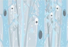 Fotótapéta Téli erdő Pasztell madarak a gyerekszobába 520x318 +ragasztó