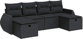 vidaXL 6 részes fekete polyrattan kerti ülőgarnitúra párnákkal