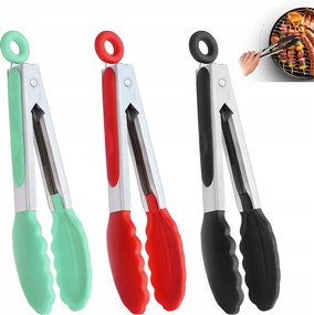 3DB Szilikon Konyhai Fogó Húsokhoz Rozsdamentes Acél Hosszú 27 CM