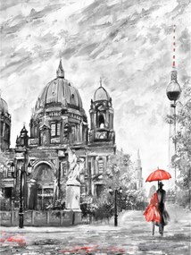 Fotótapéta Berlin eső Piros esernyő akril katedrális 206x275 +ragasztó