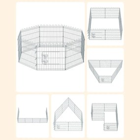 Kutyaketrec 61 cm magas, összecsukható kifutó 8 paneles, ezüst | FEANDREA