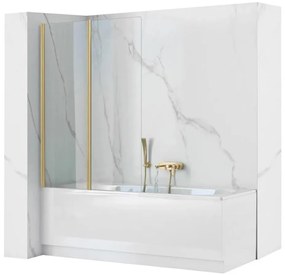 REA-K9777 - Összecsukható kádparaván AGAT 140x100 cm szálcsiszolt arany/átlátszó