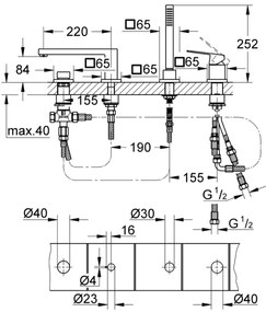 GROHE 19897001 - EUROCUBE négylyukú kádtöltő csaptelep, fényes króm