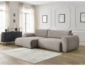 Világosszürkés bézs kordbársony kinyitható sarokkanapé (bal oldali) Lucien – Bobochic Paris