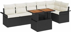 vidaXL Kerti Kanapé Szett tárolóval 7 pcs Fekete Poli rattan