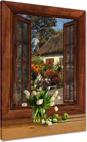 Vászonkép 50x70 Vidéki házikó virágokkal