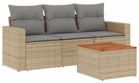 4 részes bézs polyrattan kerti ülőgarnitúra párnákkal