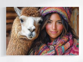 Poszter Portré Alpakával Boho Etno Lány 60x40