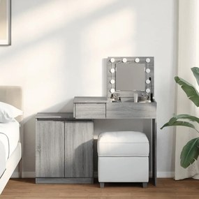 szürke sonoma LED-es fésülködőasztal 115 x 37 x 110,5 cm