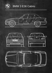 Poszter Bmw 3 E36 Cabrio Retro Poster diagram