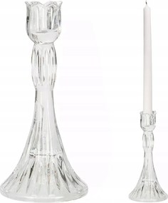 Gyertyatartó Kandeláber Üveg Átlátszó 22cm magas retro skandináv