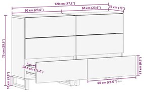 Oldalszekrények 2 pcs Barna 60 x 33.5 x 75 cm tömör mangófa