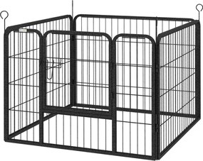 PawHut 4-Panel Kutyajátszókerítés 82x82x60 cm Összecsukható Háziállat Játszókerítés Zárható Ajtóval és Fém Kerettel Belső és Külső Használatra Szürke
