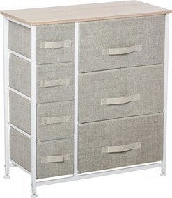 HOMCOM Fiókos Szekrény 7 Hajtható Textil Fiókkal, Fém Váz + Fa + Nem Szőtt Szövet, Világosszürke, 63,5 x 30 x 71 cm | Aosom