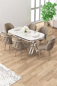 Zae étkezőgarnitúra, fehér márvány-króm, 168 cm – TR240CHR3085