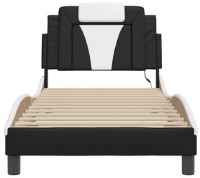fekete és fehér műbőr ágykeret LED-világítással 90 x 200 cm