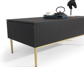 Nicole dohányzóasztal 120 cm fiókokkal és fém lábakkal - matt fekete / arany lábakkal