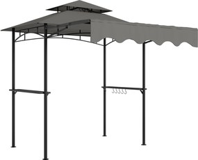Outsunny grillező pavilon 242×149×248 cm — vízálló, tűzálló dupla tető, oldalsó polcok, UV30+, szürke | Aosom