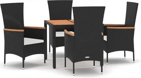 vidaXL 5 részes fekete polyrattan kerti étkezőgarnitúra párnákkal