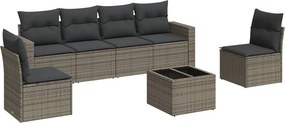 vidaXL 7 részes szürke polyrattan kerti ülőgarnitúra párnákkal
