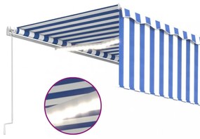 kék és fehér LED-es kézzel kihúzható napellenző redőnnyel 5x3 m