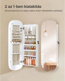 LED-es tükör ékszertárolóval 10×42×108 cm, fehér