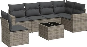 vidaXL 7 részes szürke polyrattan kerti ülőgarnitúra párnákkal