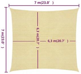 bézs HDPE napvitorla 160 g/m² 7 x 7 m
