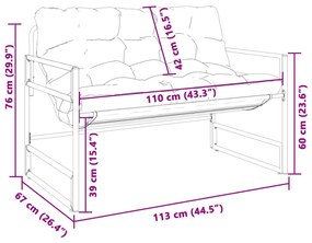 antracitszürke acél kerti pad párnával 113 cm