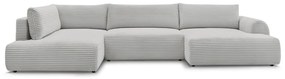 Világosszürke kordbársony kinyitható sarokkanapé (jobb oldali-U alakú) Lucien – Bobochic Paris