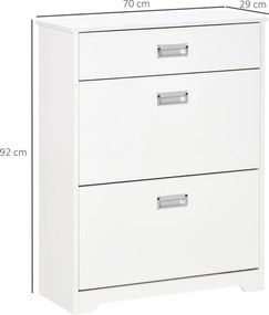 HOMCOM Cipőszekrény 2 Hajtható Fiókkal, Állítható Polccal + 1 Fiók + 1 Pult, Maximum 16 Párhoz, 70cm x 29cm x 92cm Fehér | Aosom