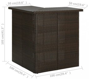 barna polyrattan sarok bárasztal 100 x 50 x 105 cm
