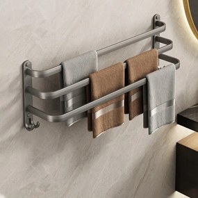 Fürdőszobai Törölköző Fali Akasztó 3 kar 2 kampóval 60cm szürke