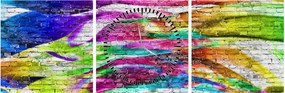 Kép - Téglafal színes lángokkal (órával) (90x30 cm)
