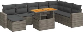 vidaXL 9 részes szürke polyrattan kerti ülőgarnitúra párnákkal