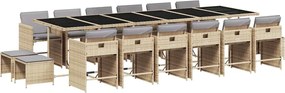 vidaXL 17részes vegyes bézs polyrattan kerti étkezőgarnitúra párnákkal