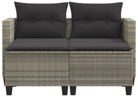 2 személyes világosszürke polyrattan kerti kanapé zsámolyokkal